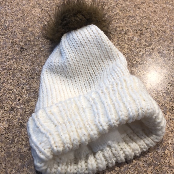 LC Lauren Conrad Cream and Shiny Threads Pom Pom Hat - Picture 7 of 13
